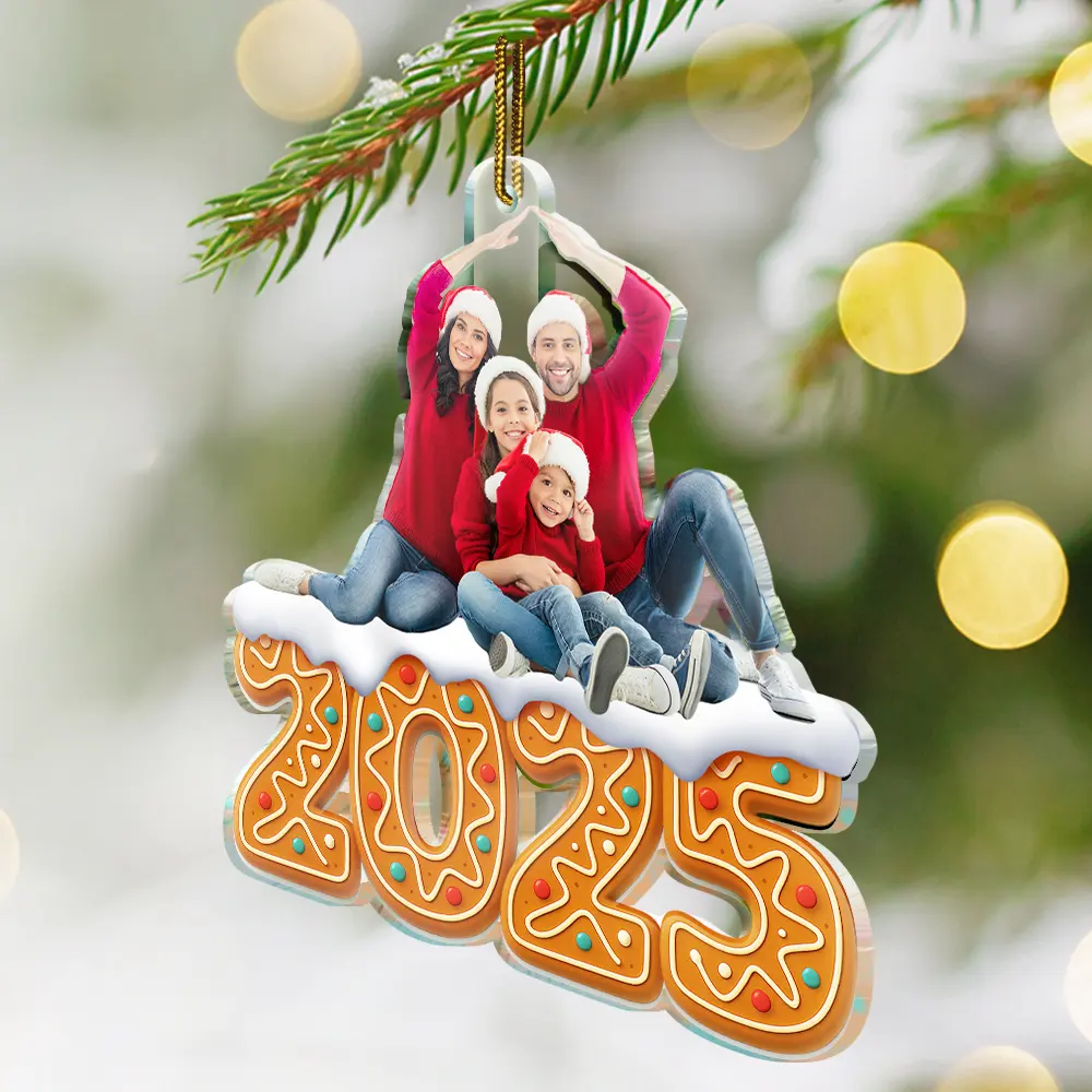 Custom Photo Christmas Family Gingerbread - Personalized Custom Shaped Acrylic Ornament - Image 3