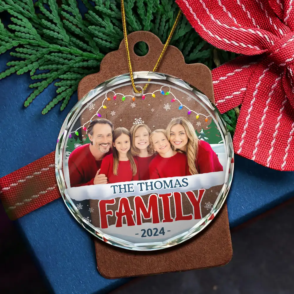Custom Photo Christmas Family - Personalized Circle Glass Ornament - Image 6