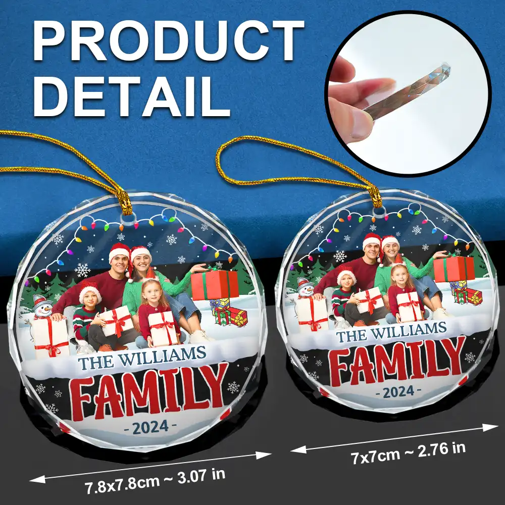Custom Photo Christmas Family - Personalized Circle Glass Ornament - Image 7