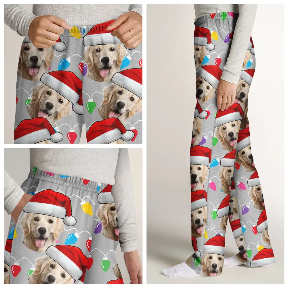 Custom Photo Christmas Family Pet Face - Personalized Sweatpants - Image 8
