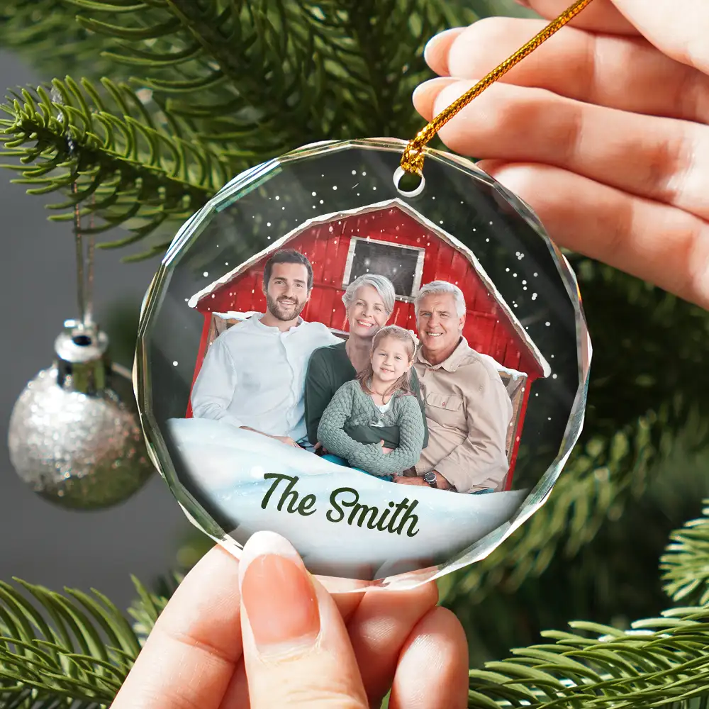Custom Photo Christmas Family Portrait - Personalized Glass Ornament - Image 3