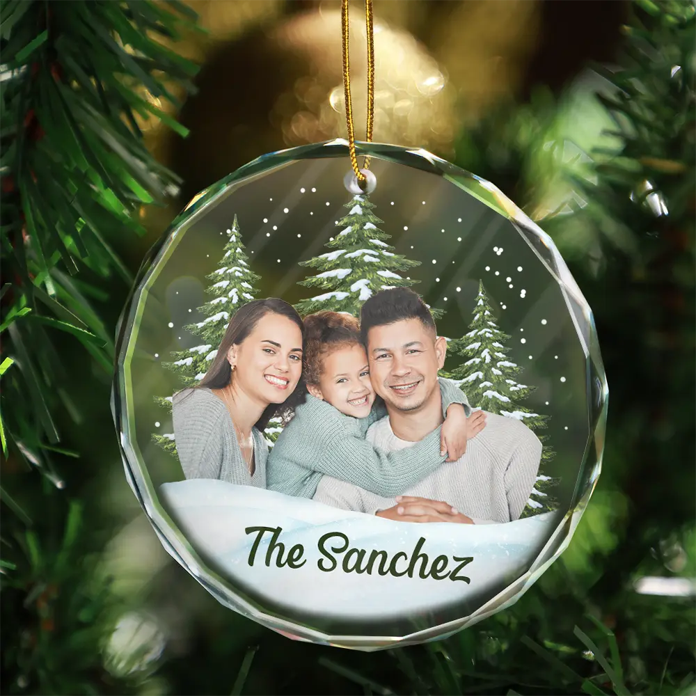 Custom Photo Christmas Family Portrait - Personalized Glass Ornament - Image 4