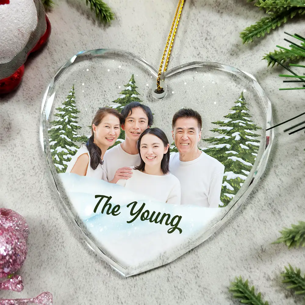 Custom Photo Christmas Family Portrait - Personalized Glass Ornament - Image 7