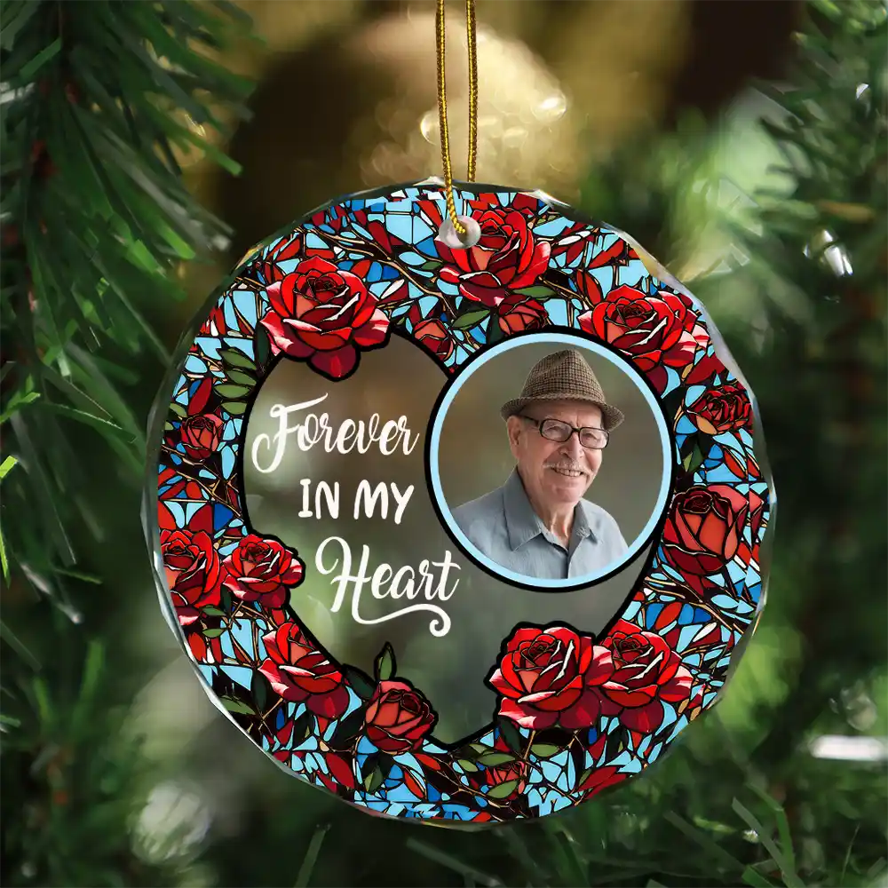 Custom Photo Christmas Forever In Our Hearts - Personalized Circle Glass Ornament - Image 4