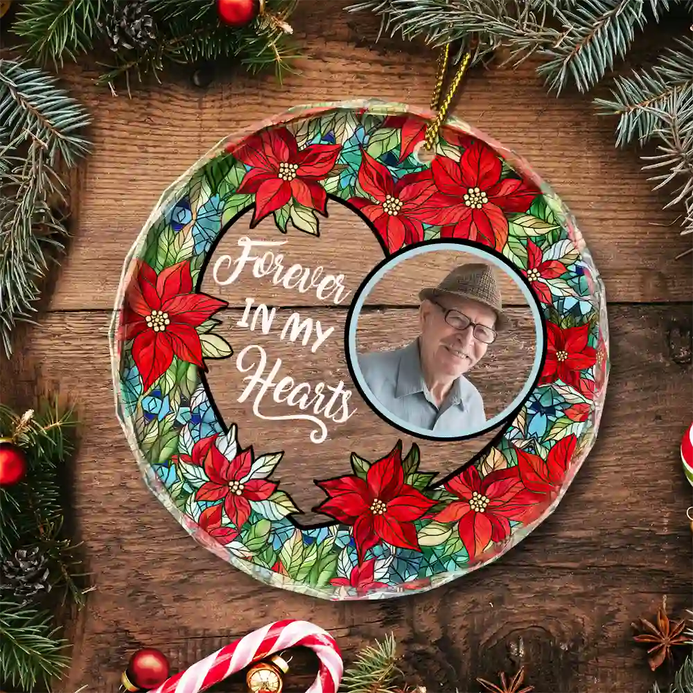 Custom Photo Christmas Forever In Our Hearts - Personalized Circle Glass Ornament - Image 6