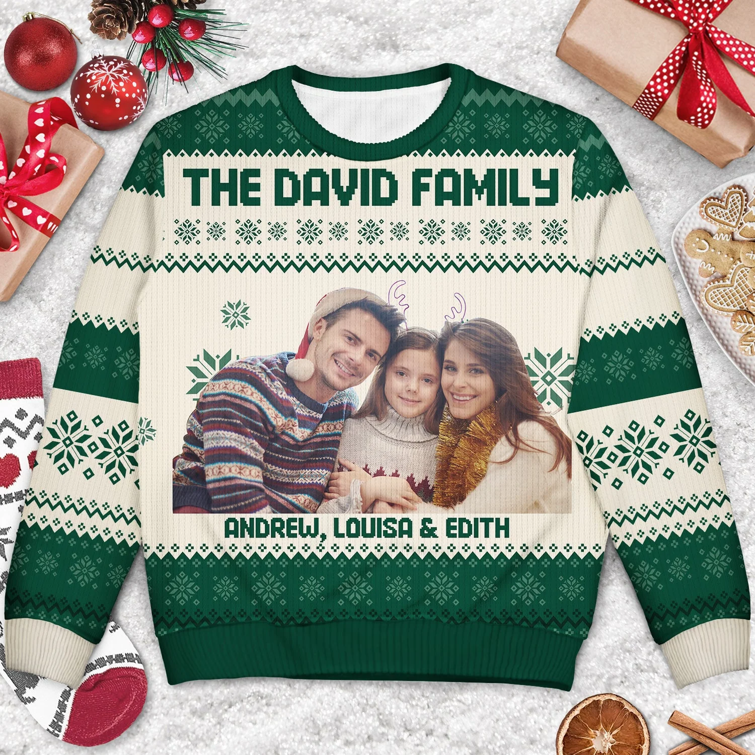 Custom Photo - Christmas, Funny Gift For Family, Couple, Dad, Mom, Grandpa, Grandma - Personalized Unisex Ugly Sweater - Image 4
