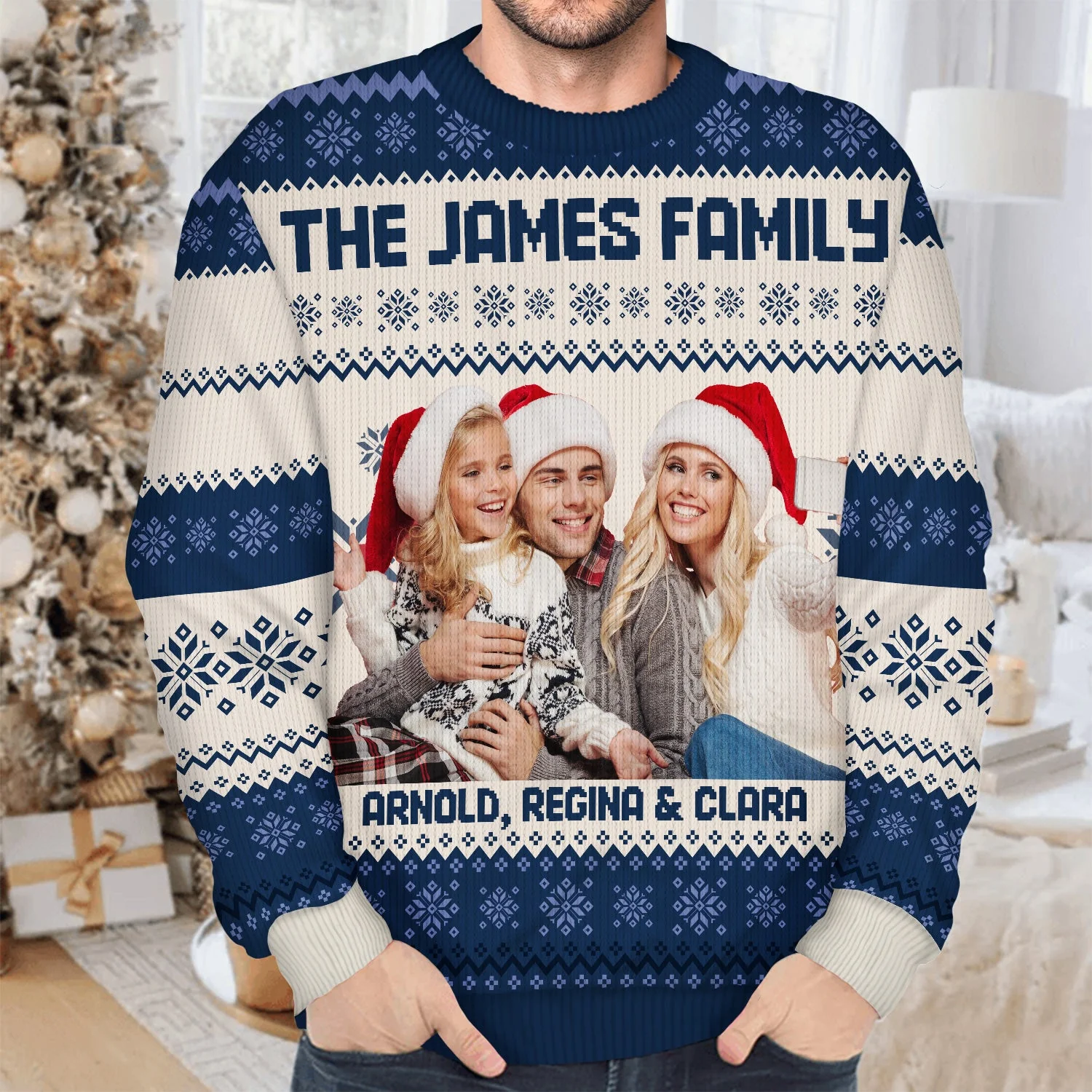 Custom Photo - Christmas, Funny Gift For Family, Couple, Dad, Mom, Grandpa, Grandma - Personalized Unisex Ugly Sweater - Image 5