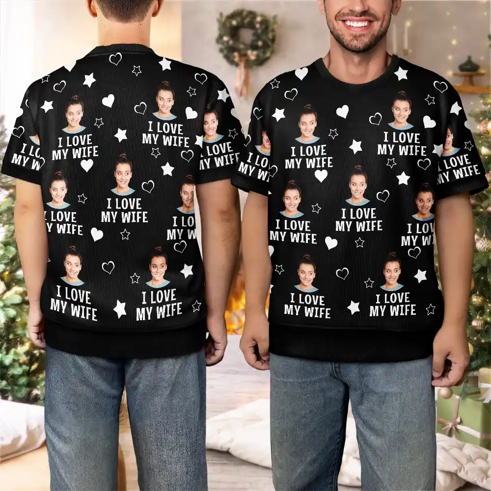 Custom Photo Christmas Funny I Love My Lover - Personalized Short Sleeve Sweater - Image 6