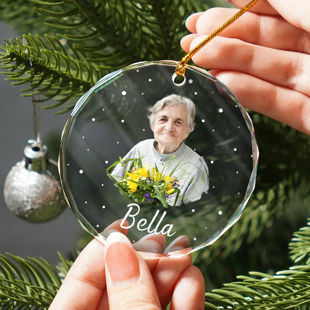Custom Photo Christmas Gift For Family, Pet Lovers, Bestie - Personalized Circle Glass Ornament - Image 3