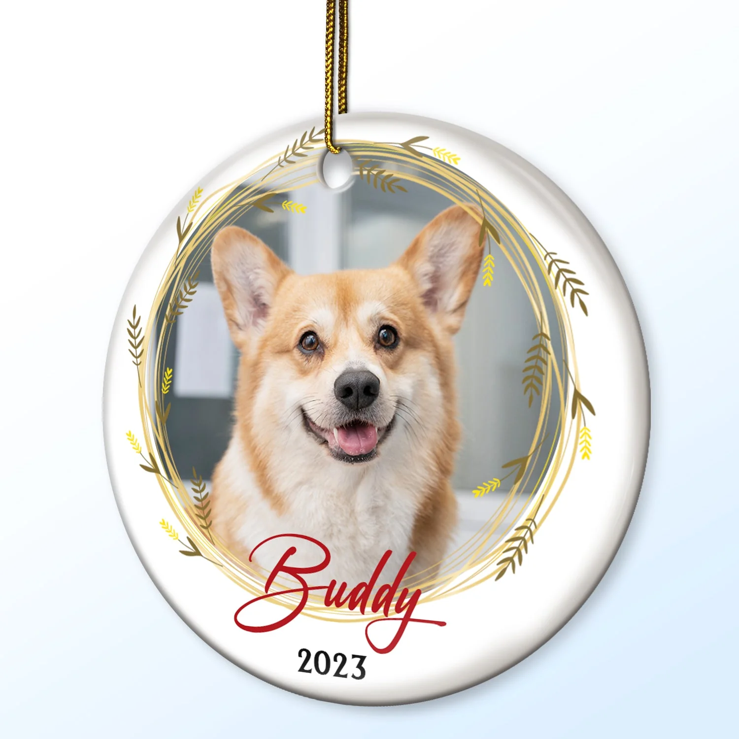 Custom Photo - Christmas Gift For Loved One - Personalized Circle Ceramic Ornament - Image 2