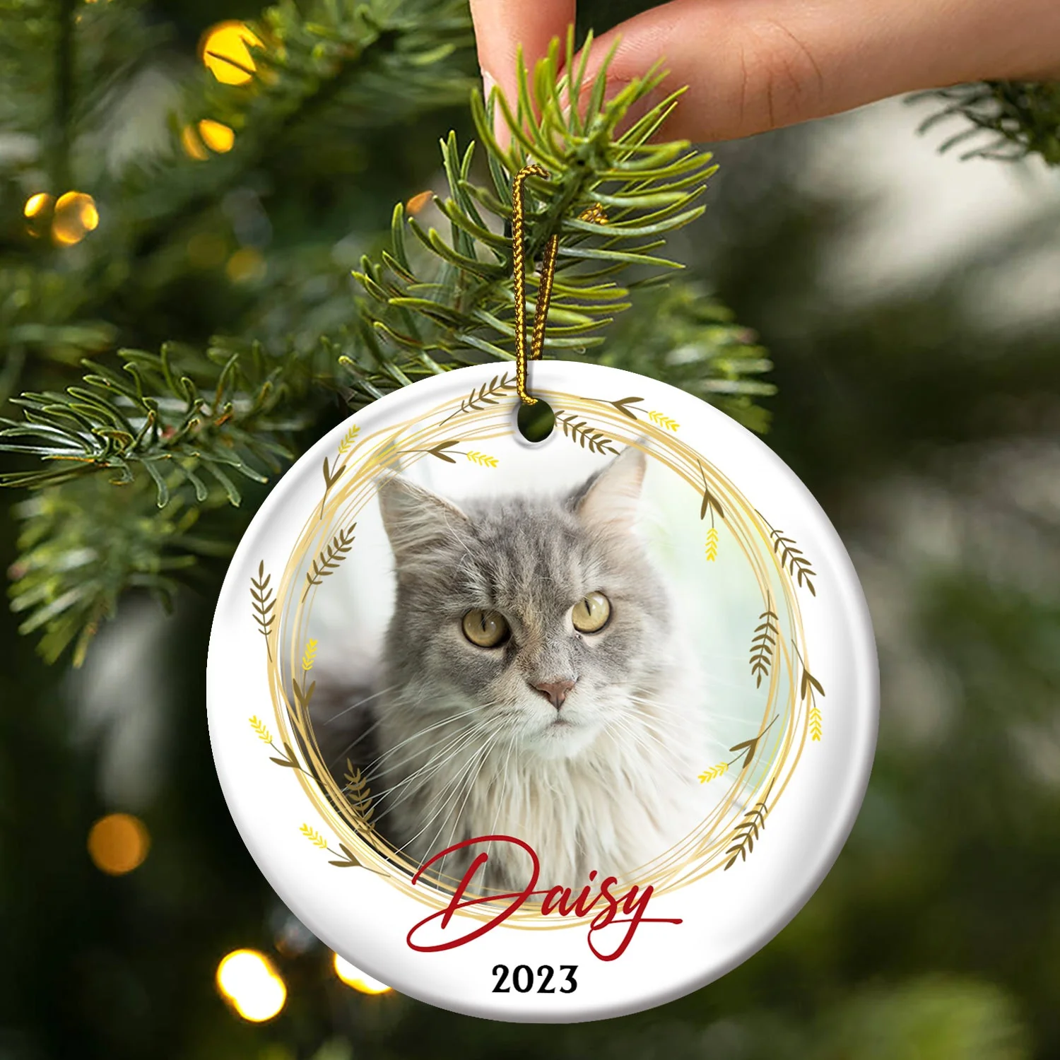 Custom Photo - Christmas Gift For Loved One - Personalized Circle Ceramic Ornament - Image 3