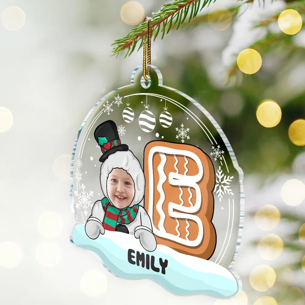 Custom Photo Christmas Gingerbread Monogram Snowman - Personalized Custom Shaped Acrylic Ornament - Image 3