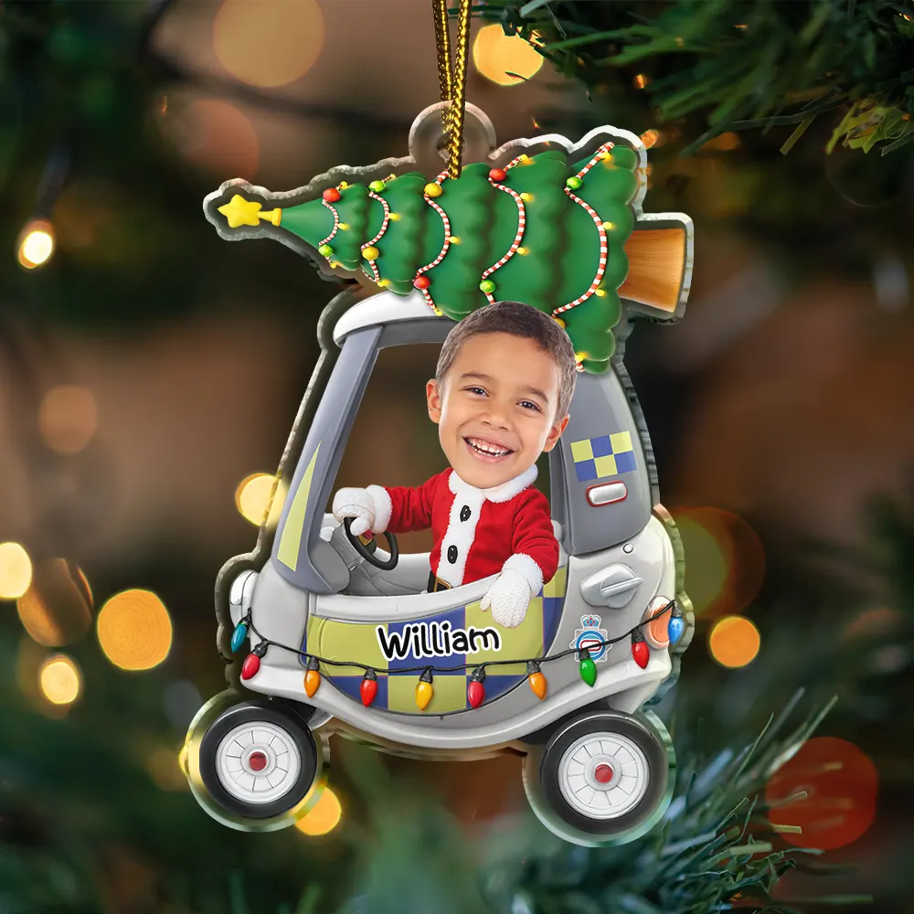 Custom Photo Christmas Kid In Car - Personalized Custom Shaped Acrylic Ornament - Image 4