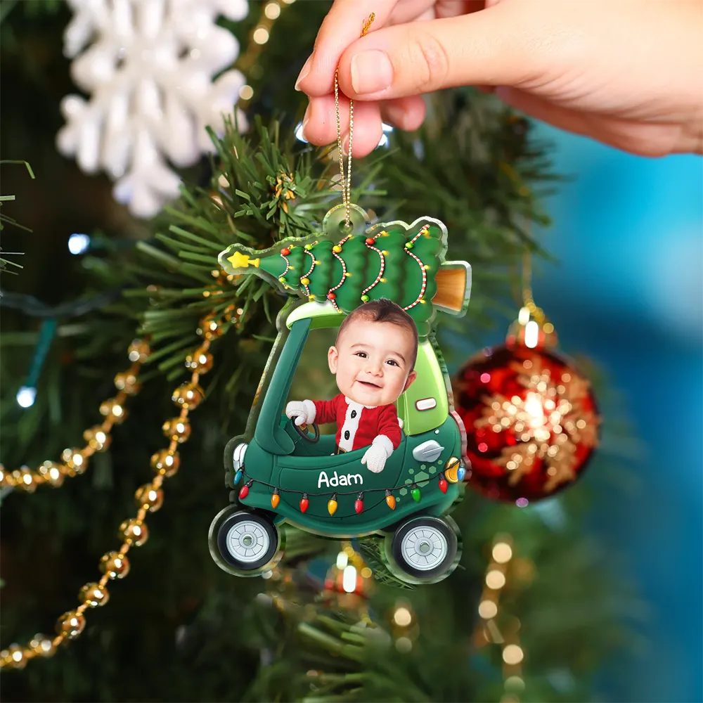 Custom Photo Christmas Kid In Car - Personalized Custom Shaped Acrylic Ornament - Image 5