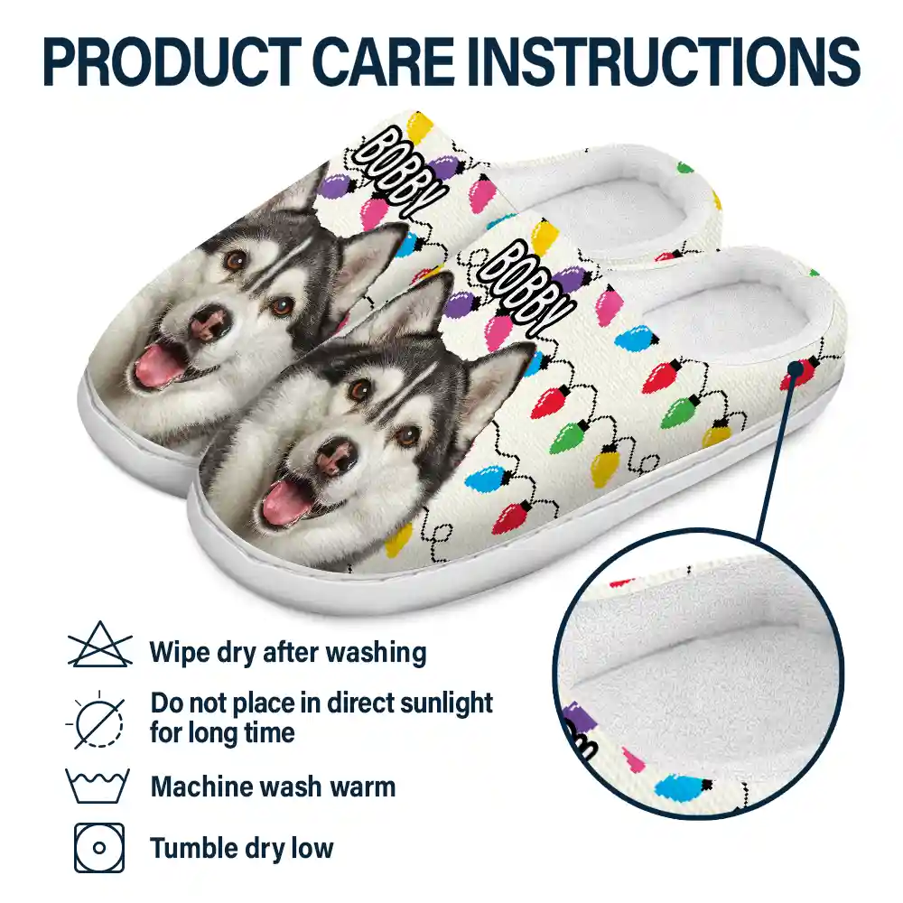 Custom Photo Christmas Light Pet Face - Personalized Fluffy Slipper - Image 7