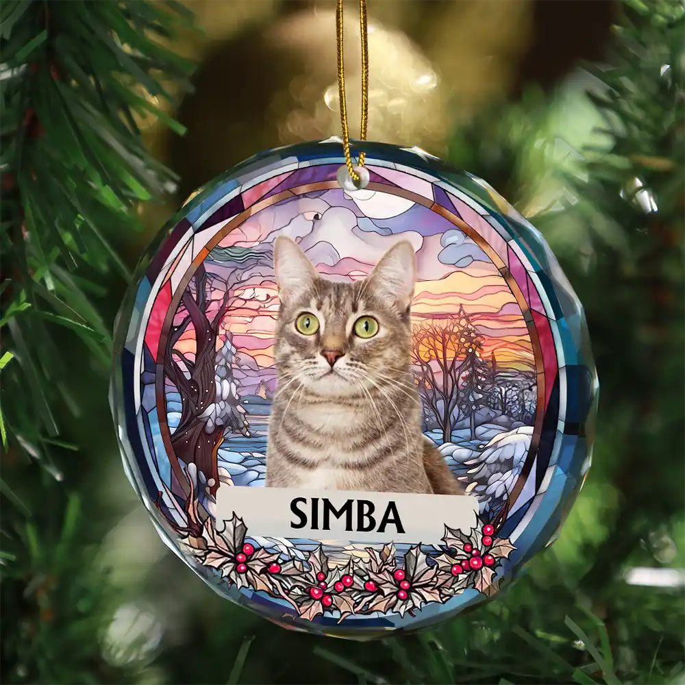 Custom Photo Christmas Memorial Family Dog Cat - Personalized Circle Glass Ornament - Image 4