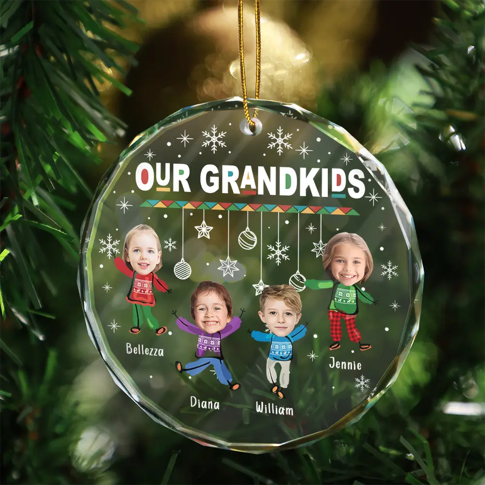 Custom Photo Christmas My Grandkids - Personalized Circle Glass Ornament - Image 4