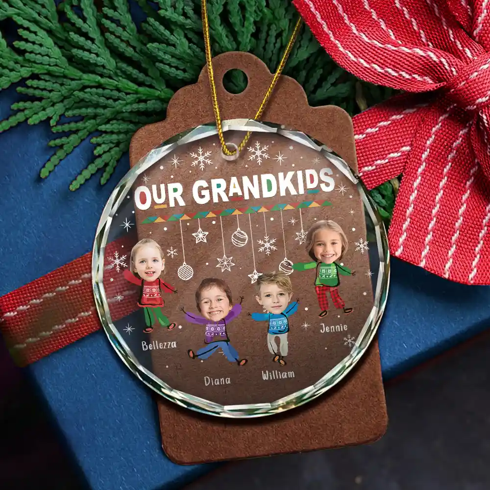 Custom Photo Christmas My Grandkids - Personalized Circle Glass Ornament - Image 6