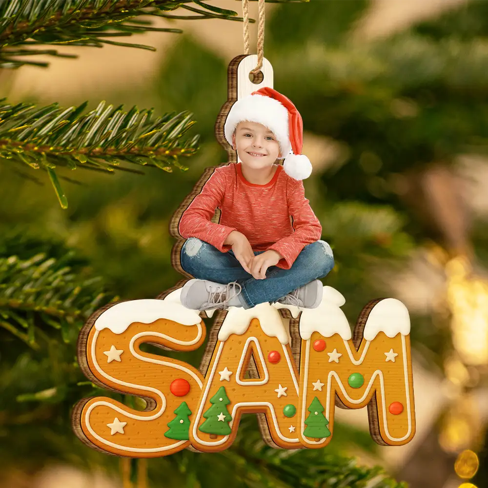 Custom Photo Christmas Pattern Effects With Names - Personalized Custom Shaped Wooden Ornament - Image 4