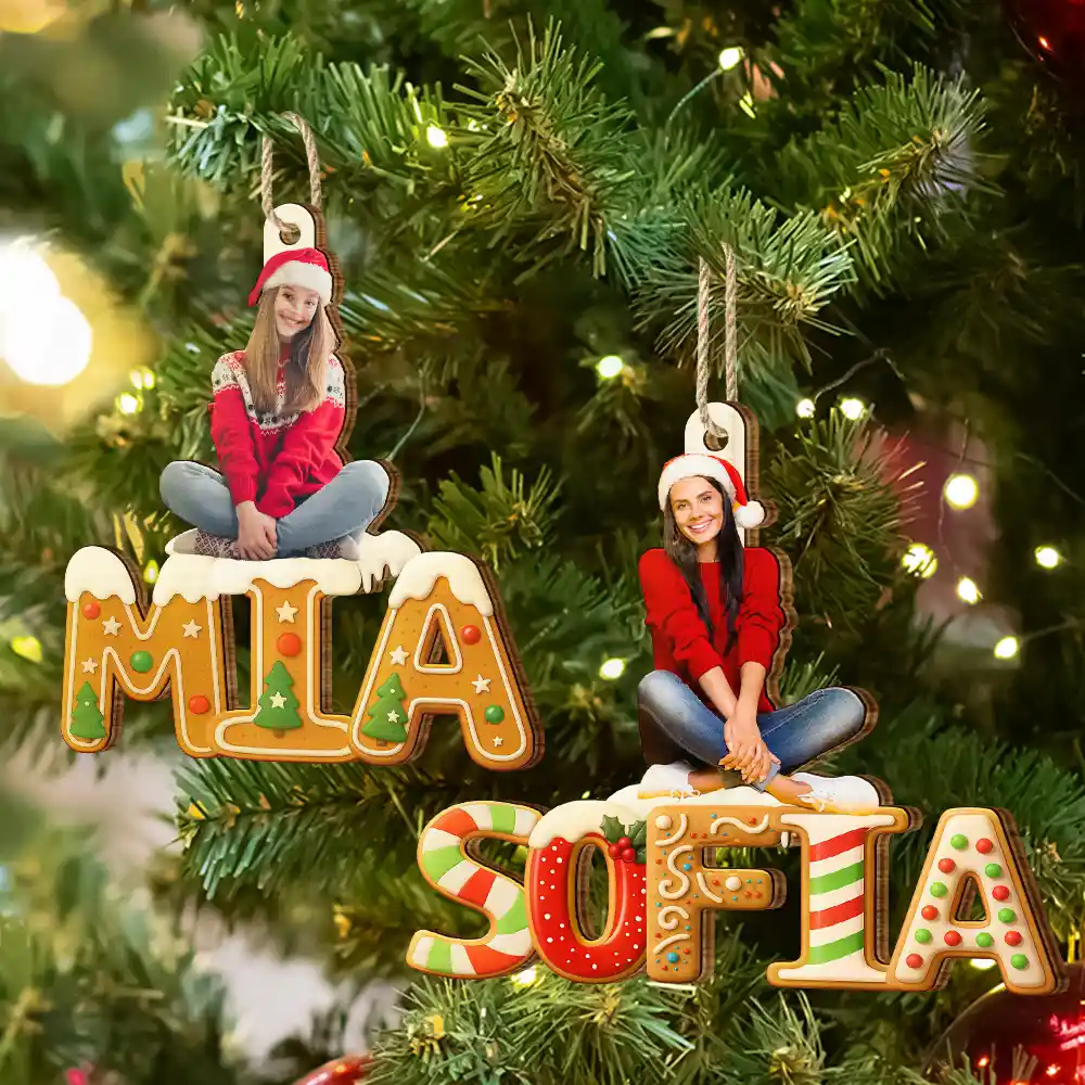 Custom Photo Christmas Pattern Effects With Names - Personalized Custom Shaped Wooden Ornament - Image 7