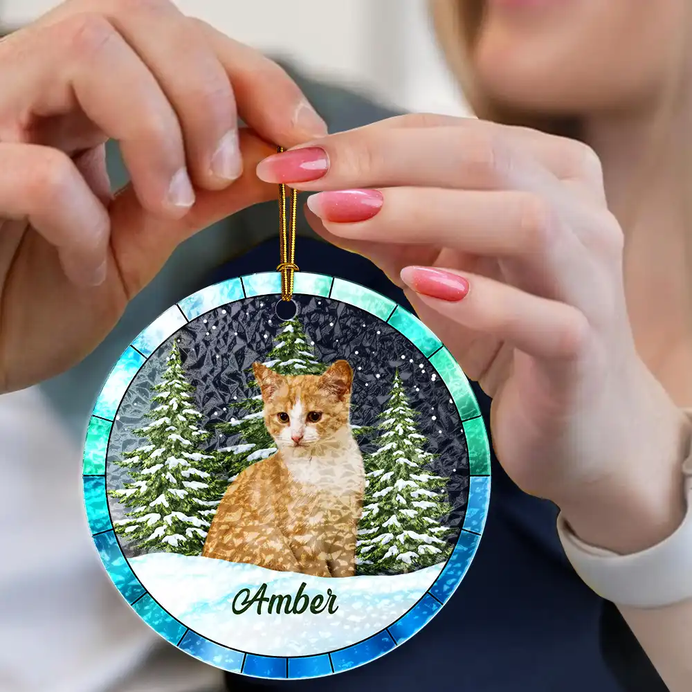 Custom Photo Christmas Pet Lovers - Personalized Stained Glass Ornament - Image 5