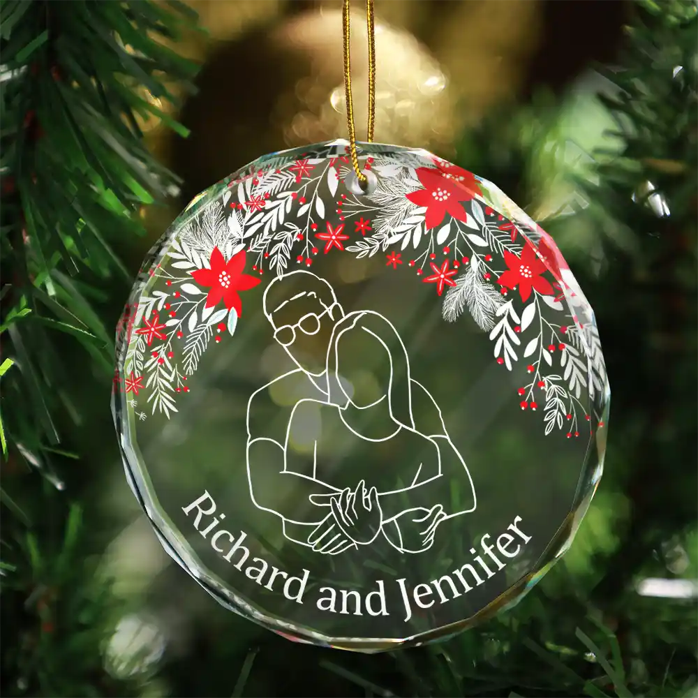 Custom Photo Christmas Portrait One Line - Personalized Circle Glass Ornament - Image 4