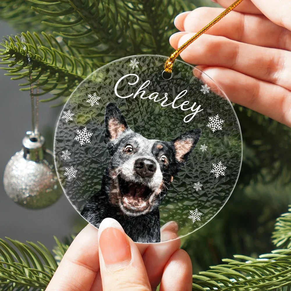 Custom Photo Christmas Puppy Picture - Personalized Stained Glass Ornament - Image 3