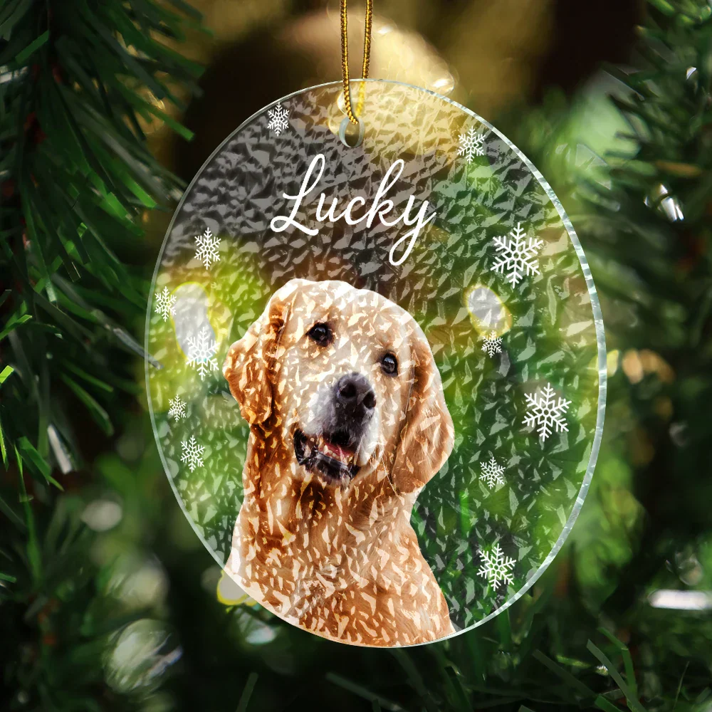 Custom Photo Christmas Puppy Picture - Personalized Stained Glass Ornament - Image 4