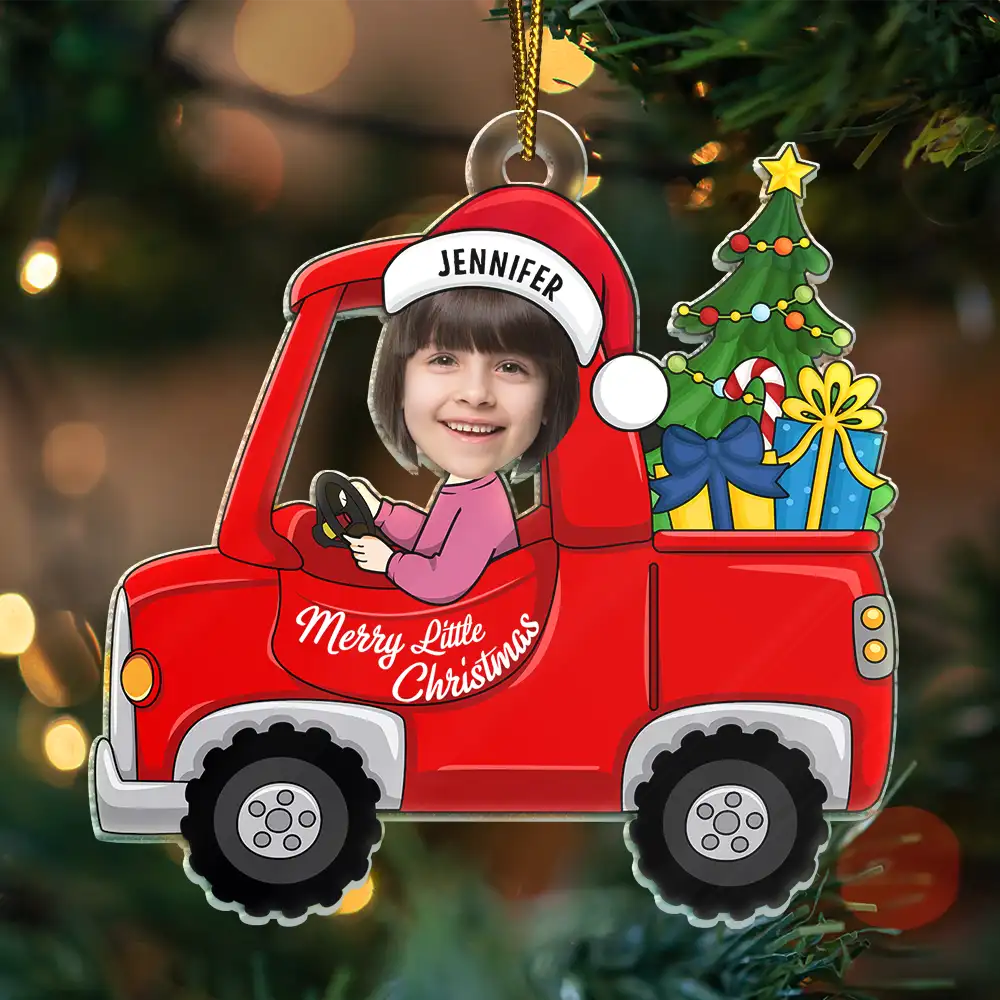 Custom Photo Christmas Red Truck Baby - Personalized Cutout Acrylic Ornament - Image 4