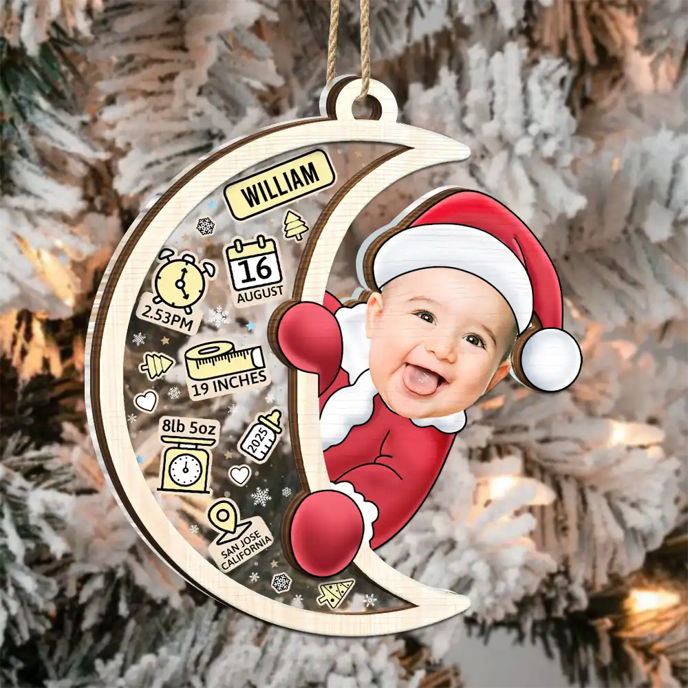 Custom Photo Christmas Santa Baby Birth Stats - Personalized 2-Layered Mix Ornament - Image 4
