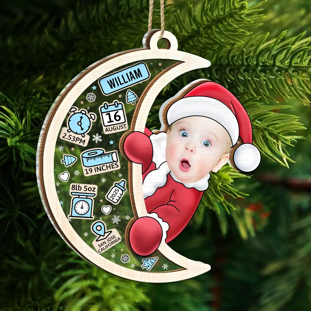 Custom Photo Christmas Santa Baby Birth Stats - Personalized 2-Layered Mix Ornament - Image 6
