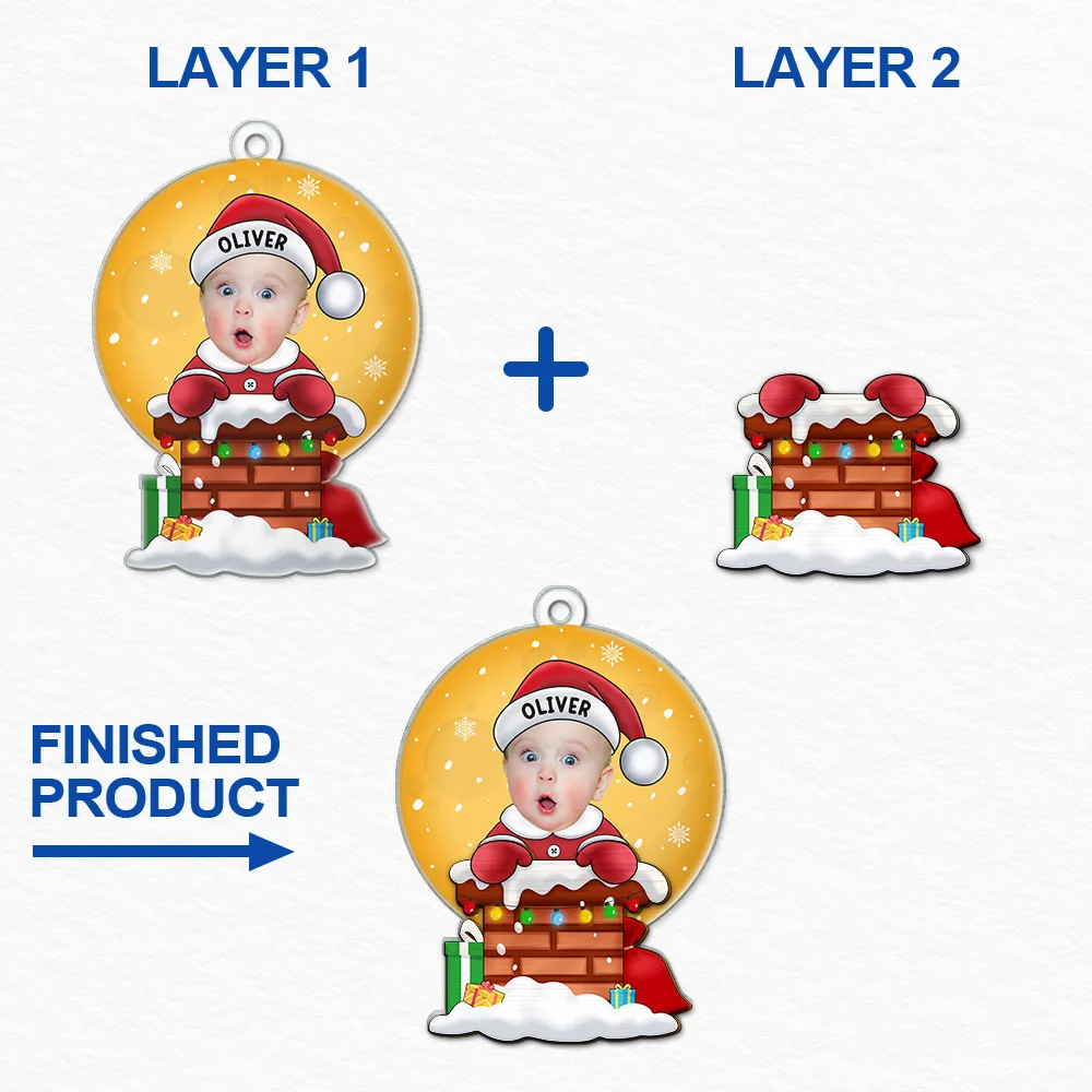 Custom Photo Christmas Santa Baby Down The Chimney - Personalized 2-Layered Mix Ornament - Image 7