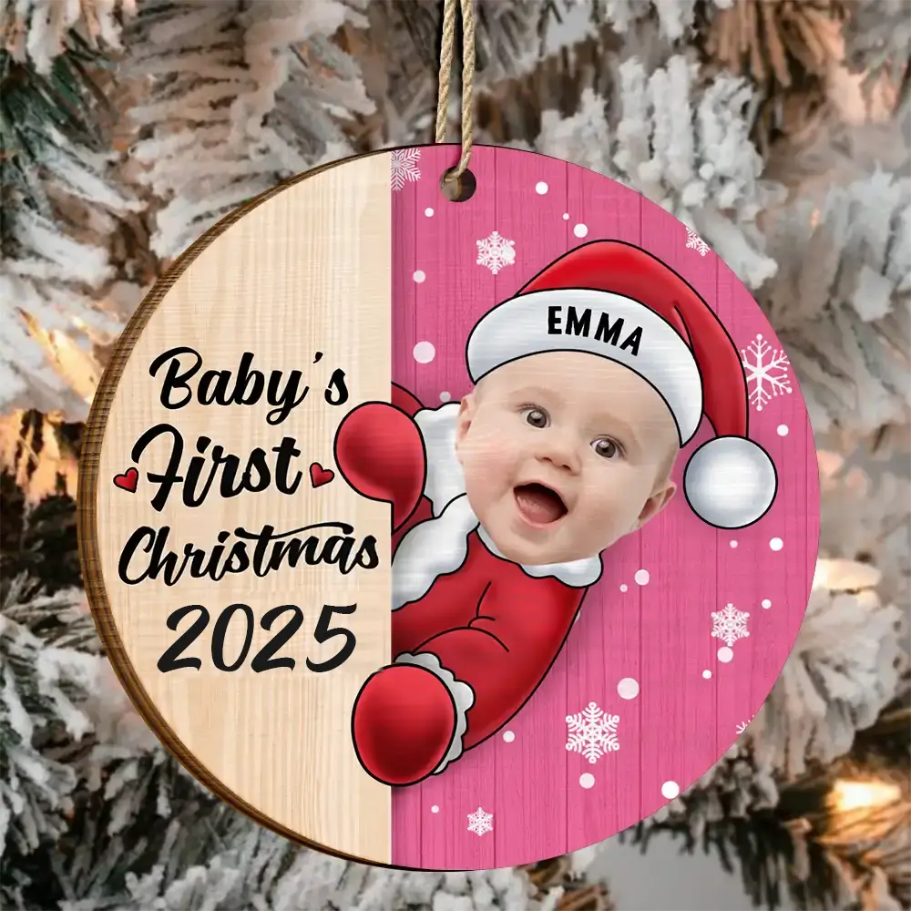 Custom Photo Christmas Santa Baby - Personalized 2-Layered Wooden Ornament - Image 4