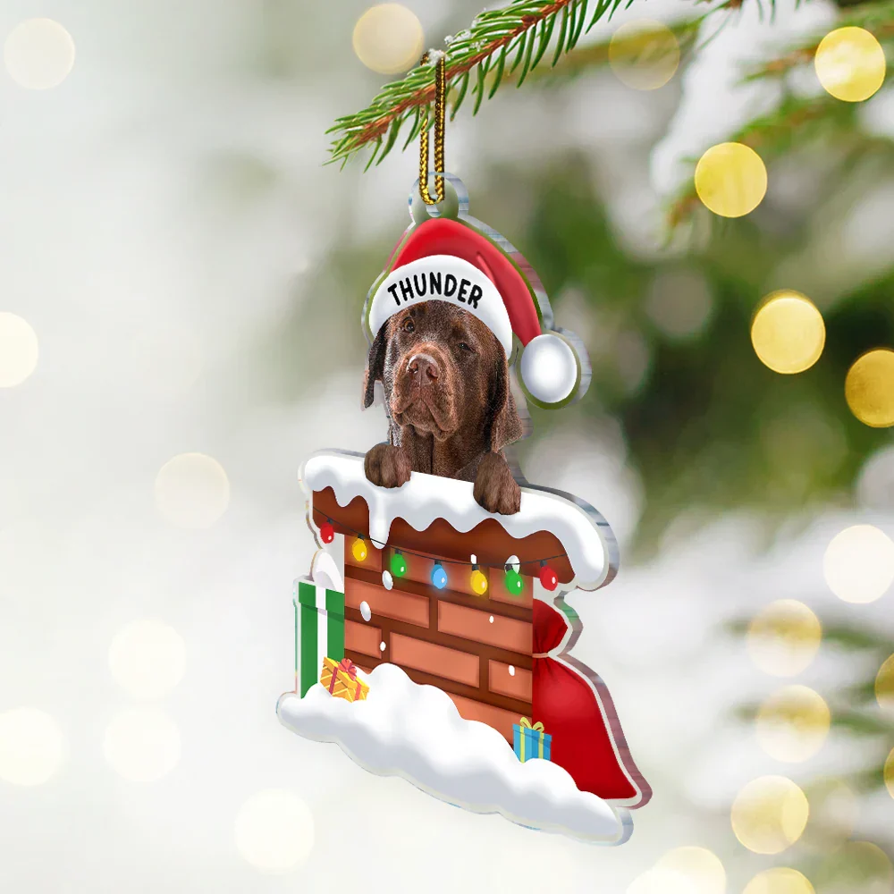 Custom Photo Christmas Santa Dog Down The Chimney - Personalized Cutout Acrylic Ornament - Image 3