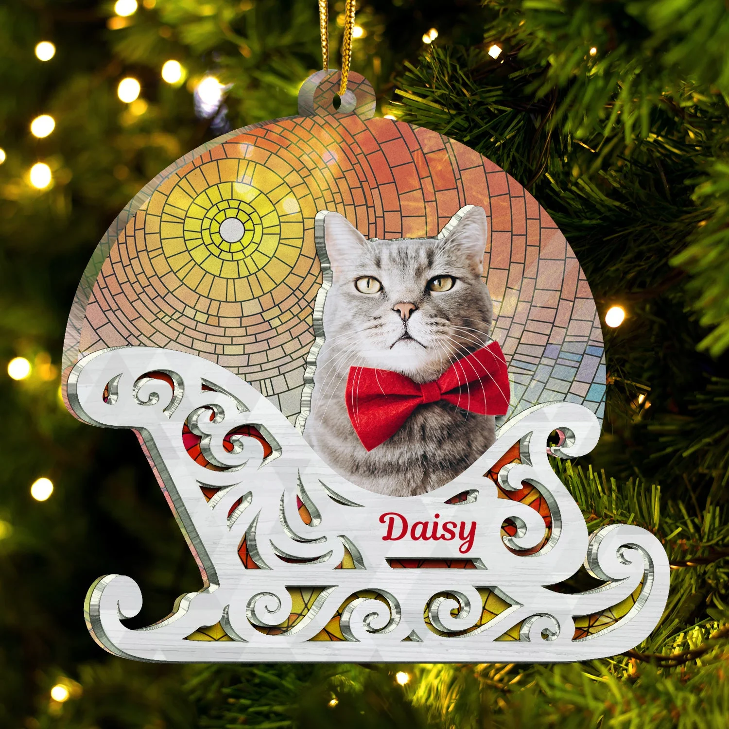 Custom Photo Christmas Sleigh With Dog, Cat Or Person - Christmas, Funny Gift For Pet Lovers, Couples, Family, Friends - Personalized 2-Layered Acrylic Suncatcher Ornament - Image 4