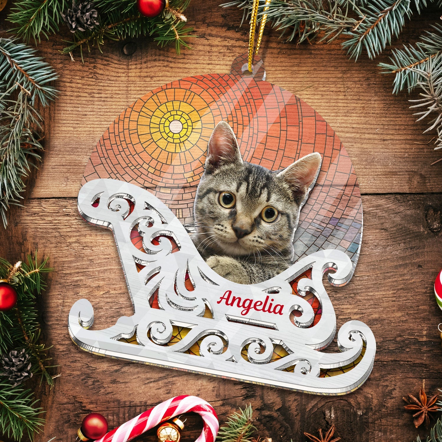 Custom Photo Christmas Sleigh With Dog, Cat Or Person - Christmas, Funny Gift For Pet Lovers, Couples, Family, Friends - Personalized 2-Layered Acrylic Suncatcher Ornament - Image 7