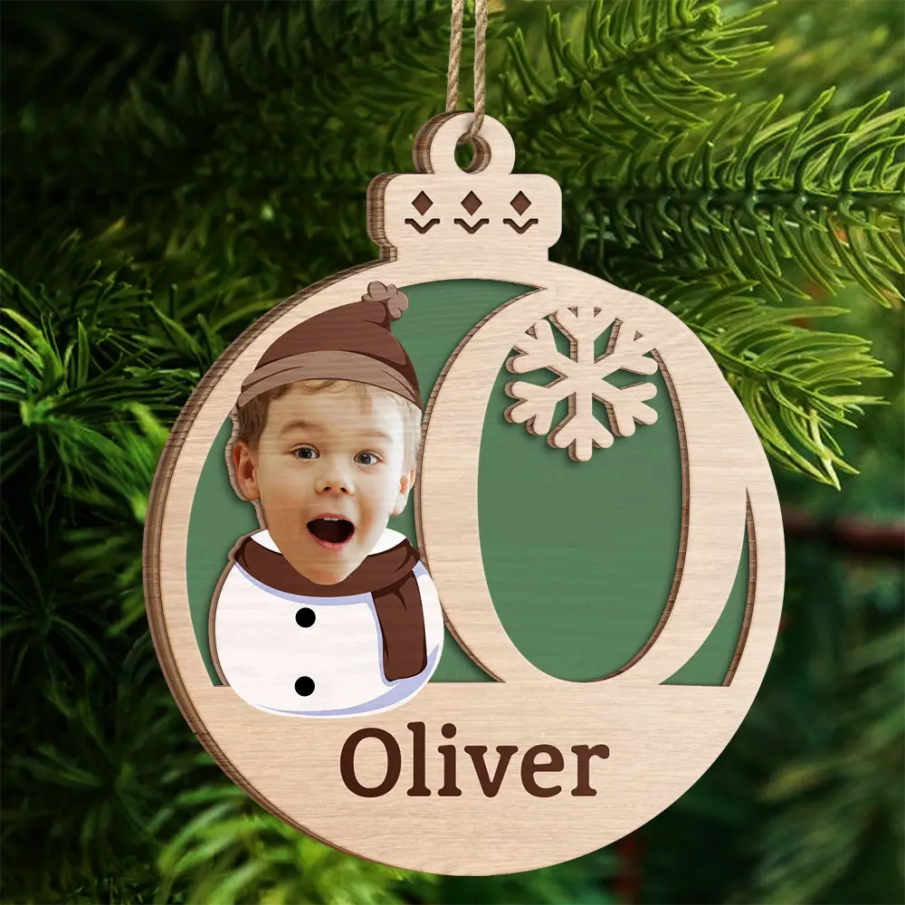 Custom Photo Christmas Snowman Monogram - Personalized 2-Layered Wooden Ornament - Image 5