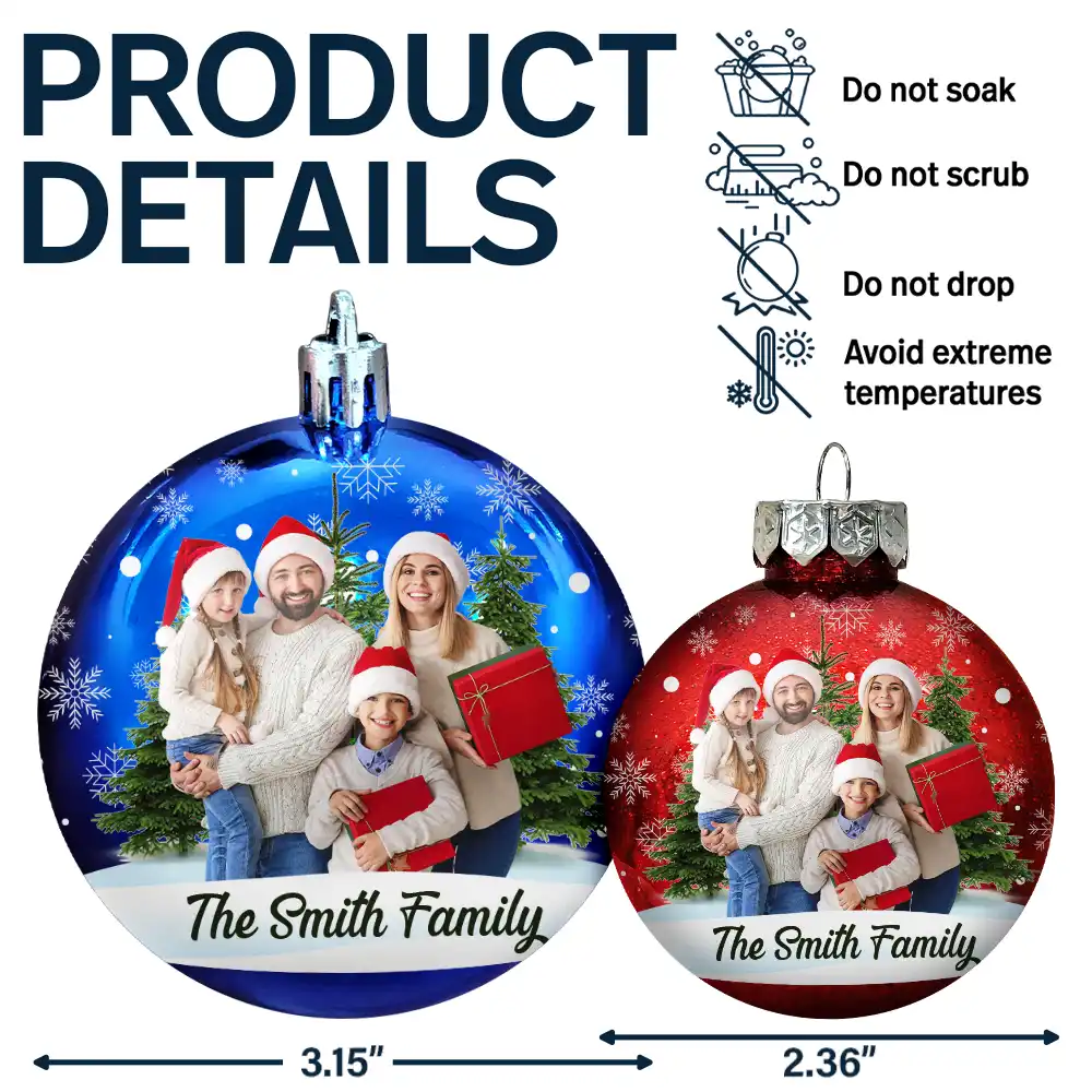 Custom Photo Christmas Together Family - Personalized Ball Ornament - Image 7