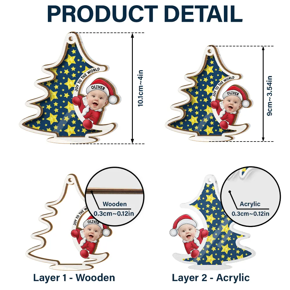 Custom Photo Christmas Tree Baby Santa - Personalized Suncatcher Ornament - Image 6