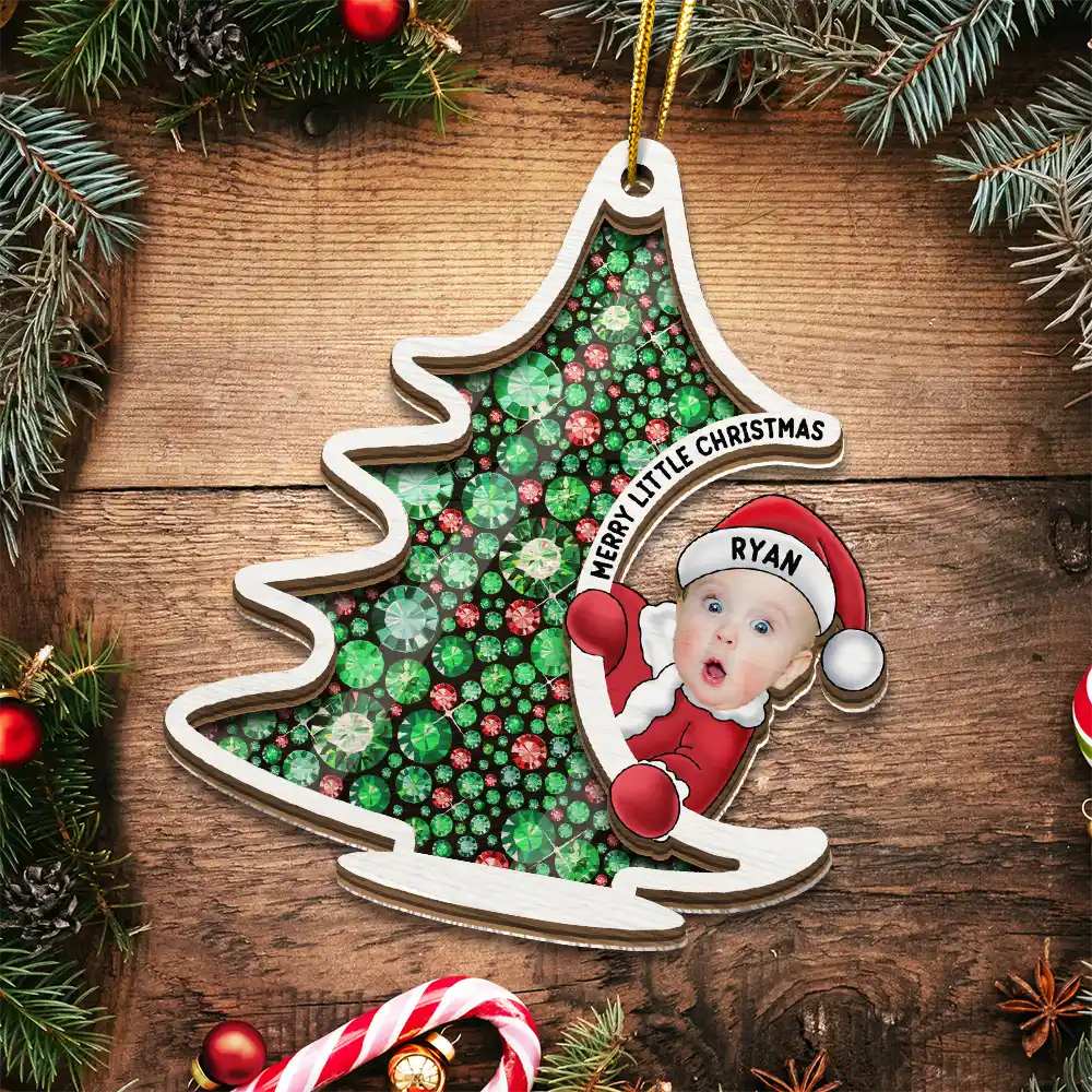 Custom Photo Christmas Tree Baby Santa - Personalized Suncatcher Ornament - Image 7