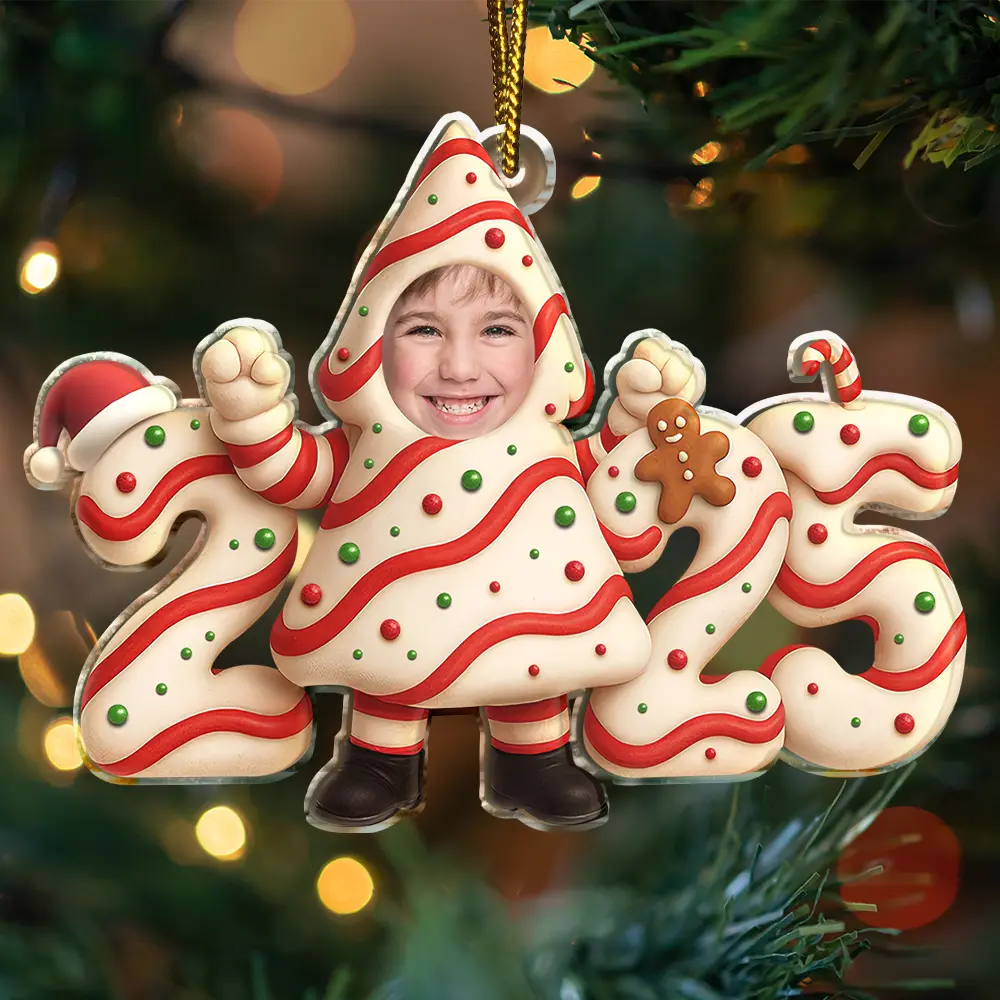Custom Photo Christmas Tree Cake Funny Baby - Personalized Custom Shaped Acrylic Ornament - Image 4