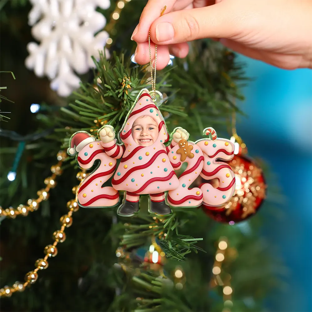 Custom Photo Christmas Tree Cake Funny Baby - Personalized Custom Shaped Acrylic Ornament - Image 5