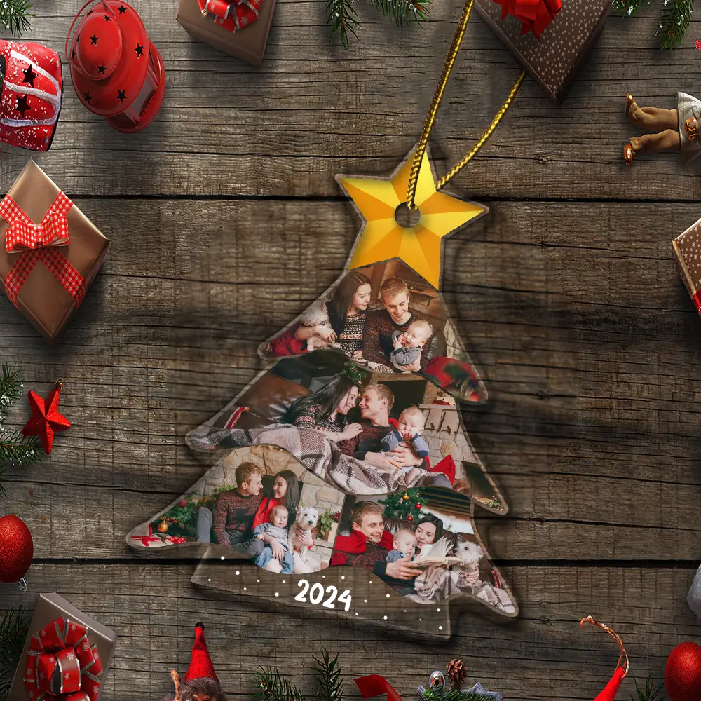 Custom Photo Christmas Tree Family Besties Sisters - Personalized Custom Shaped Acrylic Ornament - Image 5