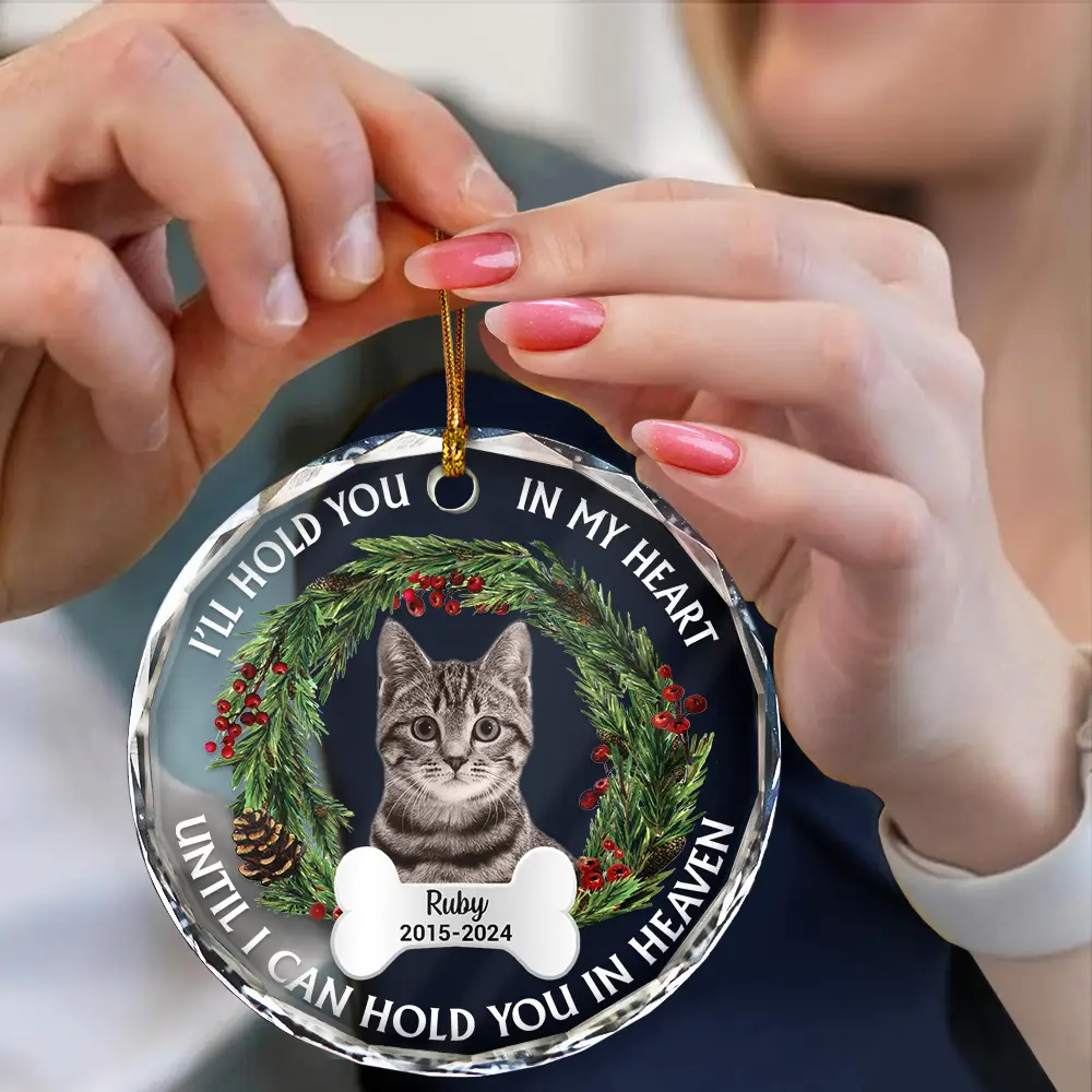 Custom Photo Christmas We'll Hold You In Our Hearts - Personalized Circle Glass Ornament - Image 5