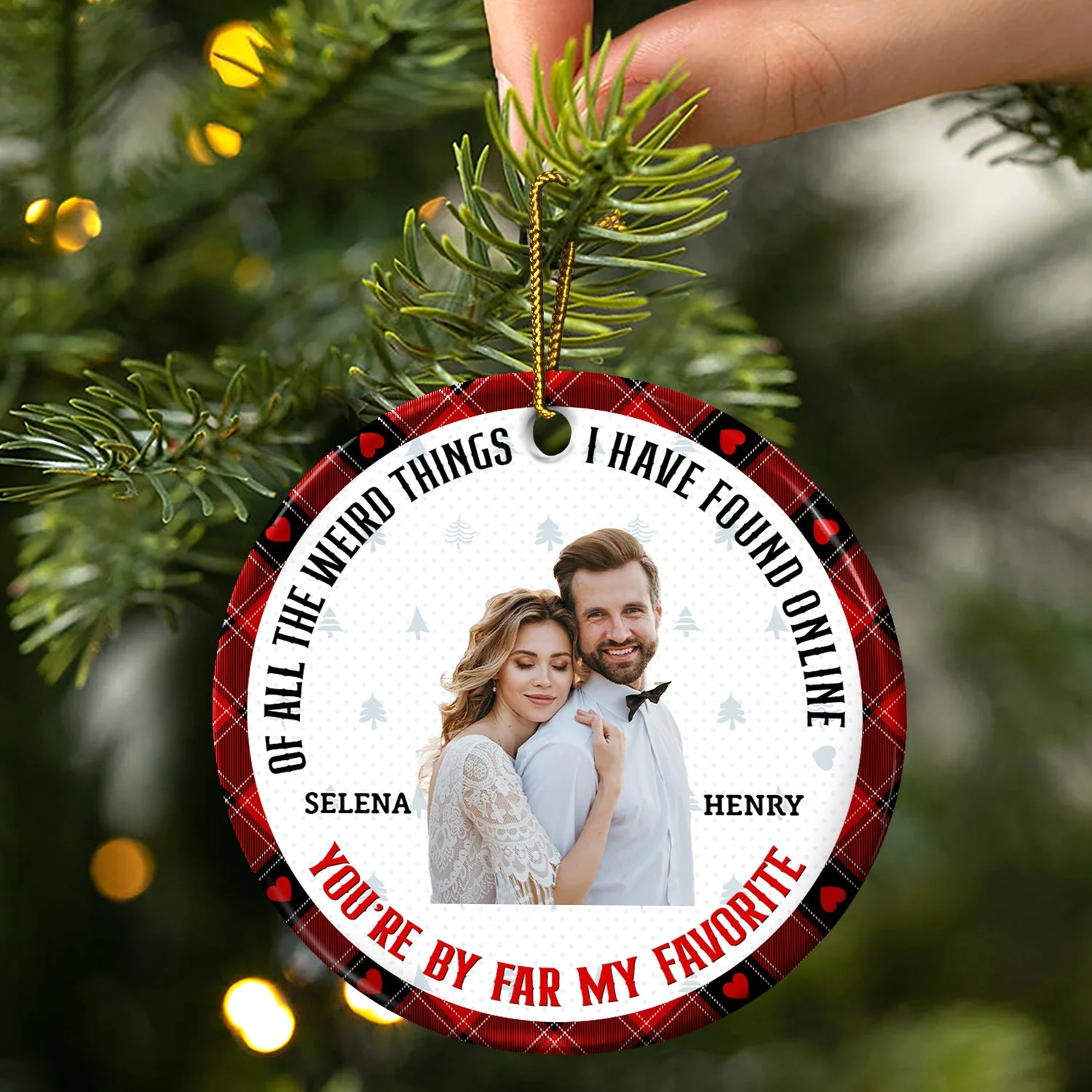 Custom Photo Christmas You Are By Far My Favorite - Gift For Couples - Personalized Custom Circle Ceramic Ornament - Image 4