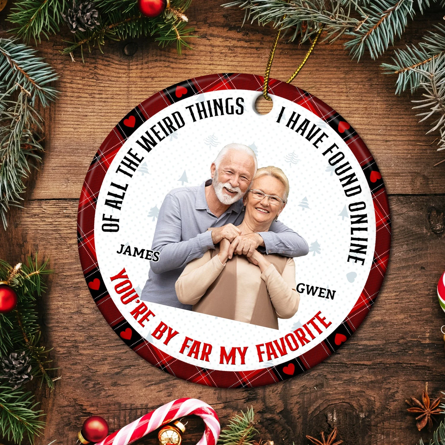 Custom Photo Christmas You Are By Far My Favorite - Gift For Couples - Personalized Custom Circle Ceramic Ornament - Image 6
