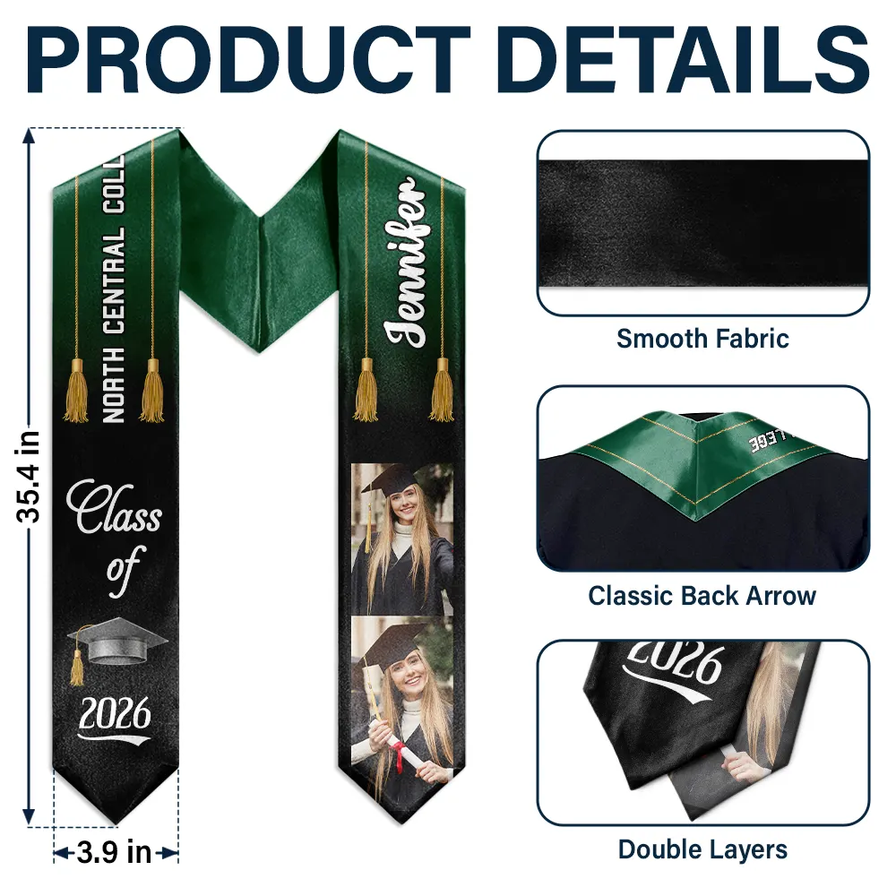 Custom Photo Class Of - Graduation Gift - Personalized Stoles - Image 5
