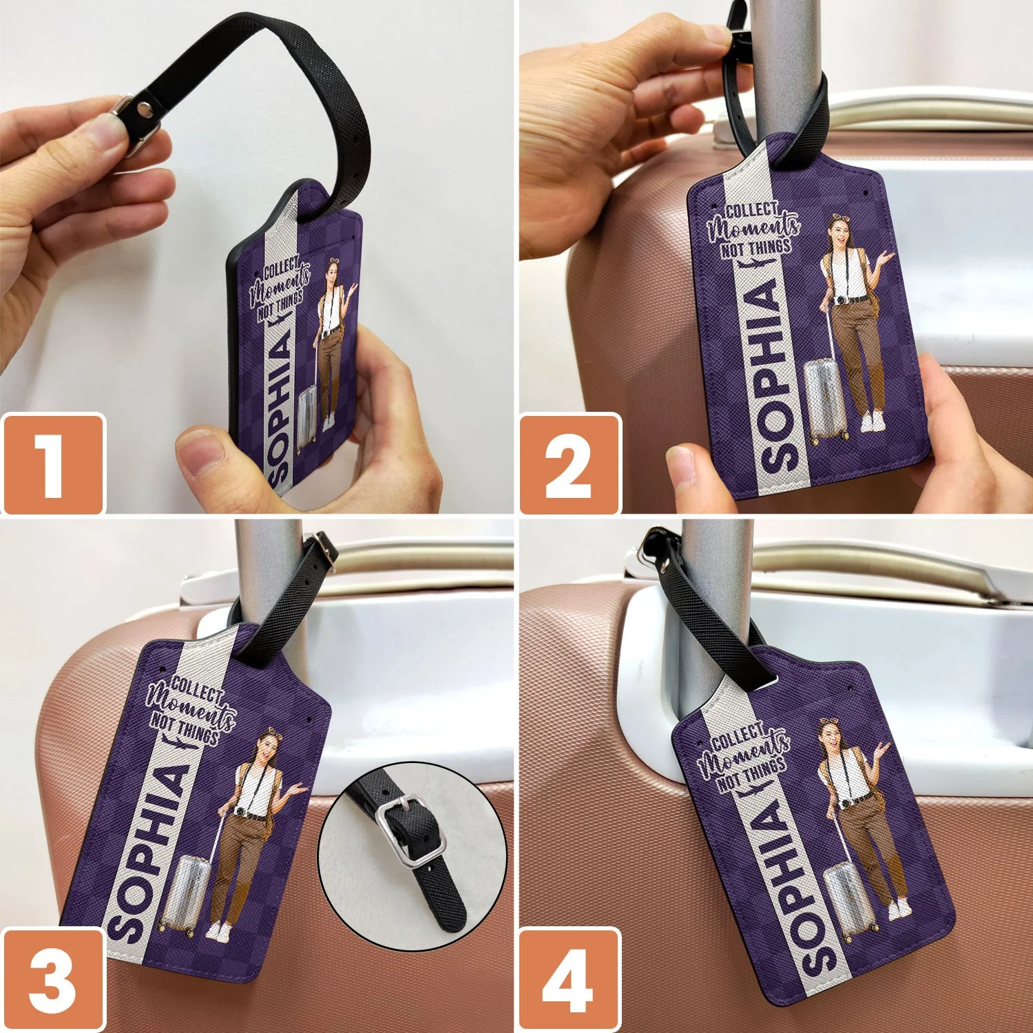 Custom Photo Collect Moments Not Things - Gift For Travellers, Travelling Lovers, Him, Her - Personalized Luggage Tag - Image 7