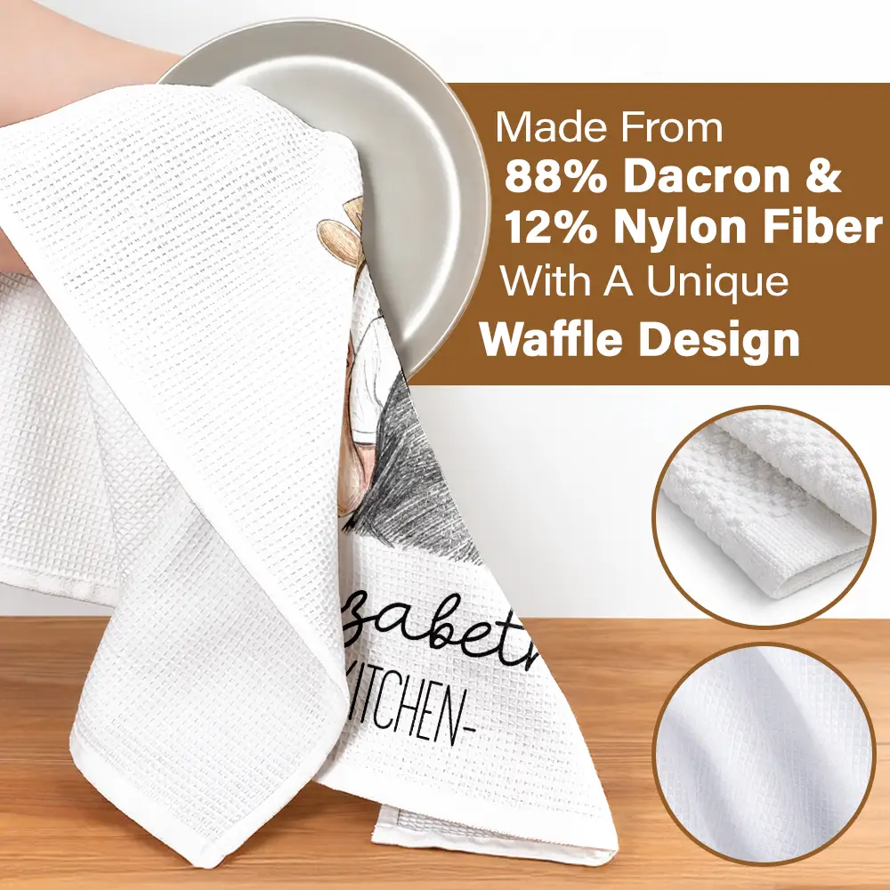 Custom Photo Colored Pencil Sketch Mom Grandma Kitchen - Personalized Kitchen Towel - Image 5
