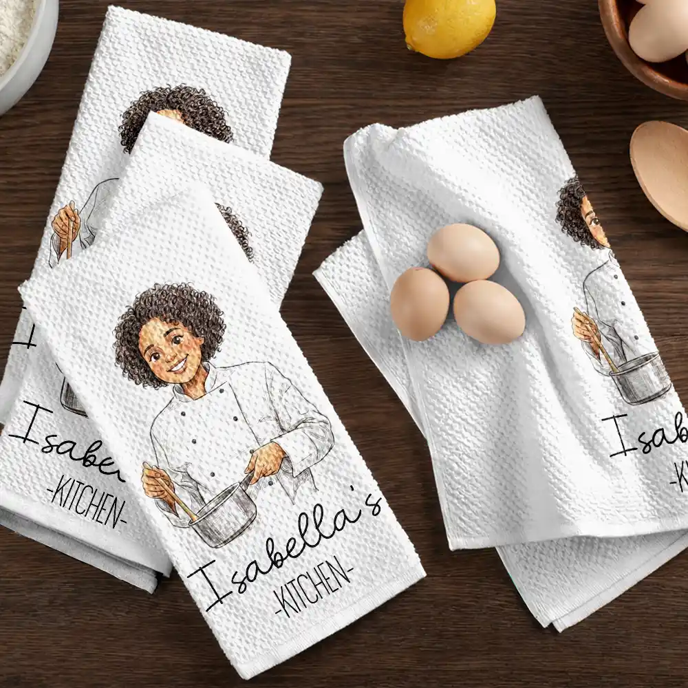 Custom Photo Colored Pencil Sketch Mom Grandma Kitchen - Personalized Kitchen Towel - Image 7
